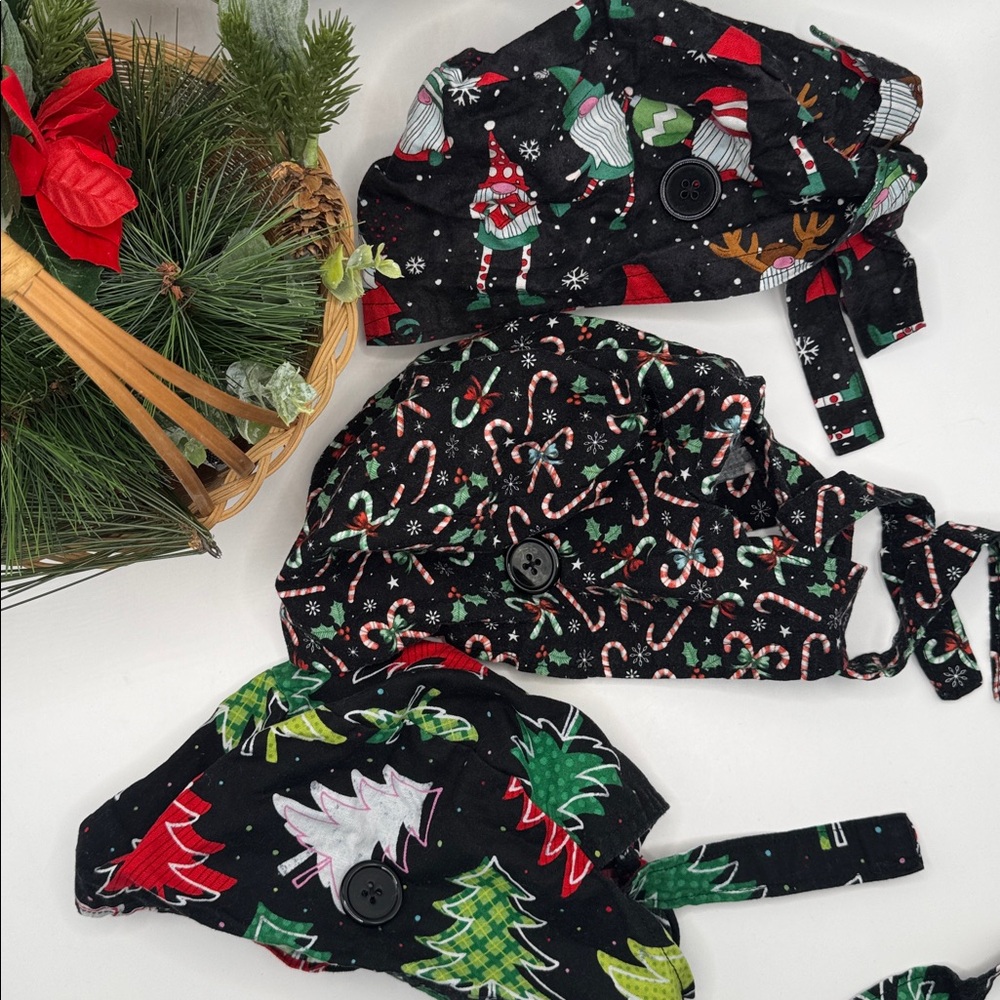 Christmas Scrub Caps with buttons